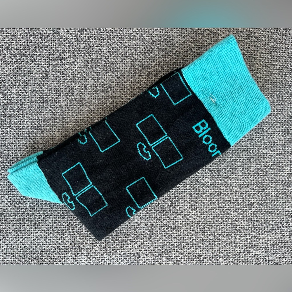 BLOOMBERG Black & Teal Novelty Computer Crew Socks Size 4-6